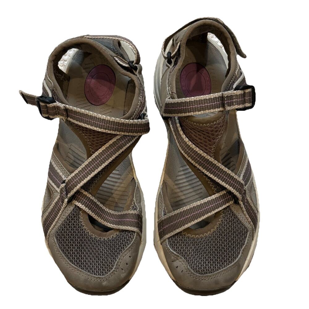 Teva Ewaso Hiking Sandals Womens 7 Gray Taupe Purple Closed Toe Trail Water Shoe